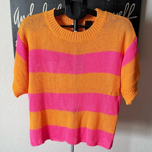BiBi Striped Short Sleeve Sweater NWT - Picture 1 of 8